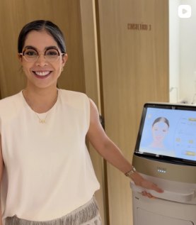 Post do Instagram: equipamento de análise da pele na clínica